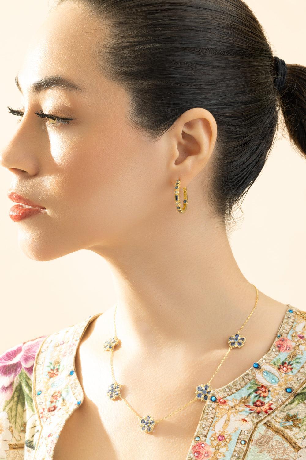 Ceylon Sapphire and Diamond Flower Station Necklace-YELLOW GOLD-JEWELRYFINE JEWELNECKLACE O-TANYA FARAH