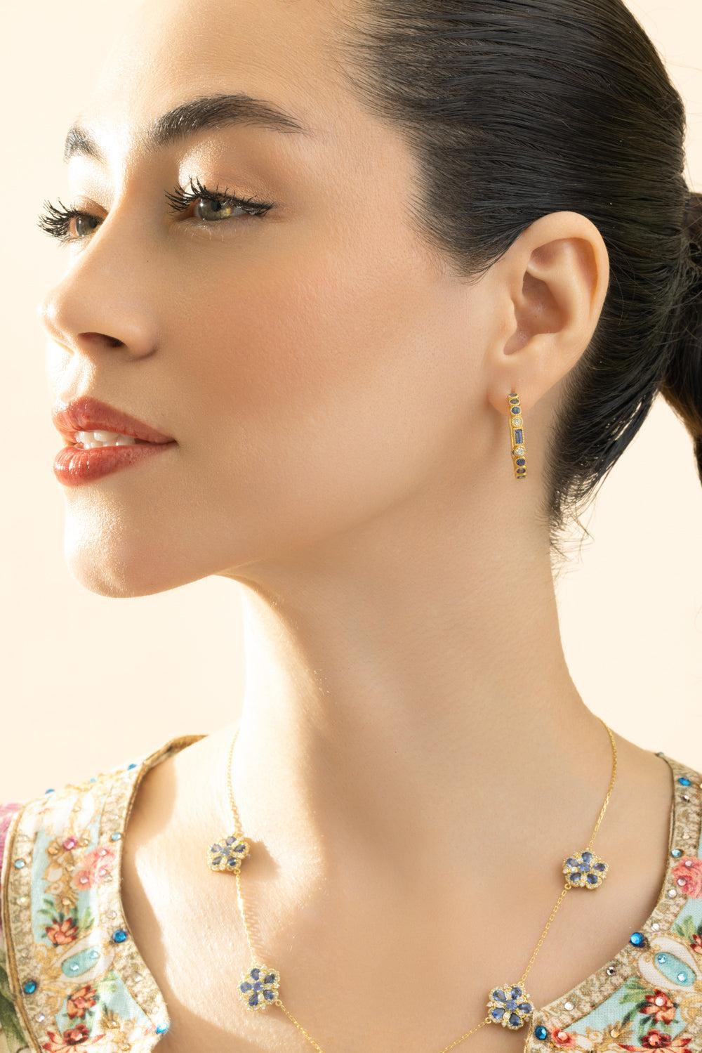 Ceylon Sapphire and Diamond Flower Station Necklace-YELLOW GOLD-JEWELRYFINE JEWELNECKLACE O-TANYA FARAH