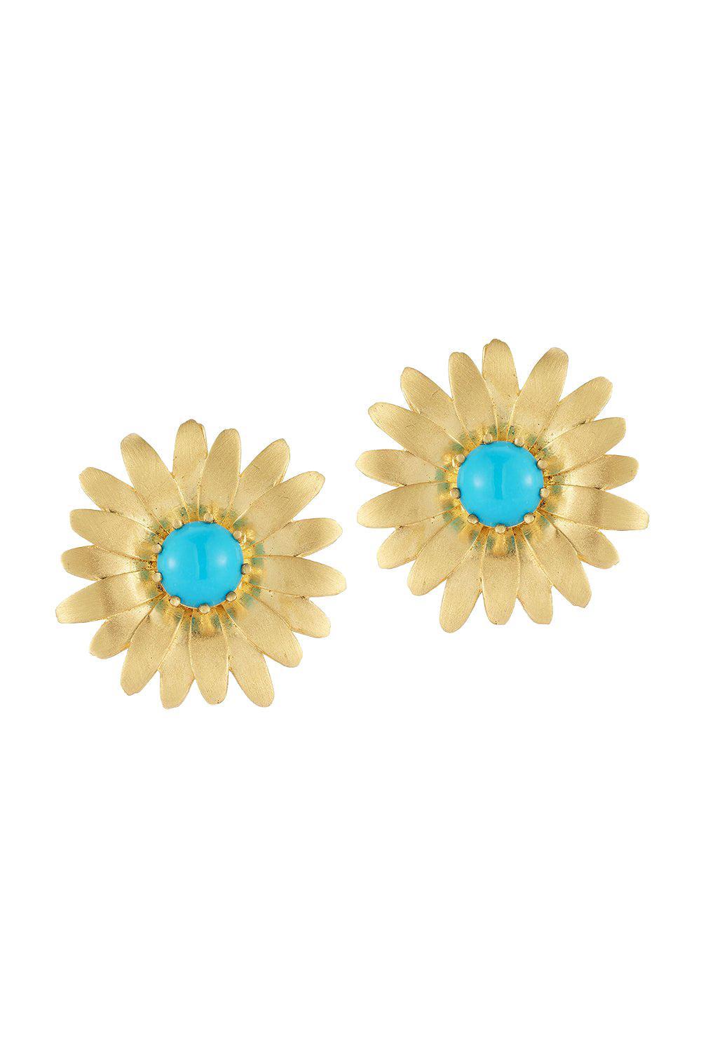 Daisy Turquoise Large Stud Earrings-YELLOW GOLD-JEWELRYFINE JEWELEARRING-TANYA FARAH