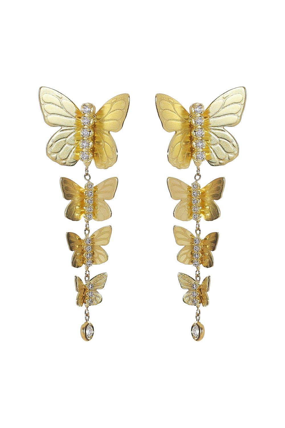 Diamond Four Cascading Butterfly Texture Earrings-YELLOW GOLD-JEWELRYFINE JEWELEARRING-TANYA FARAH