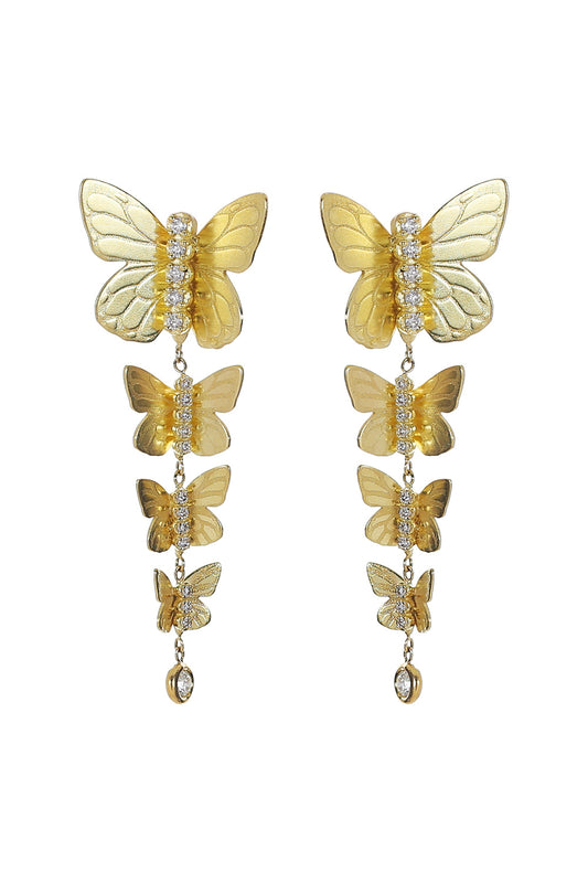 Diamond Four Cascading Butterfly Texture Earrings