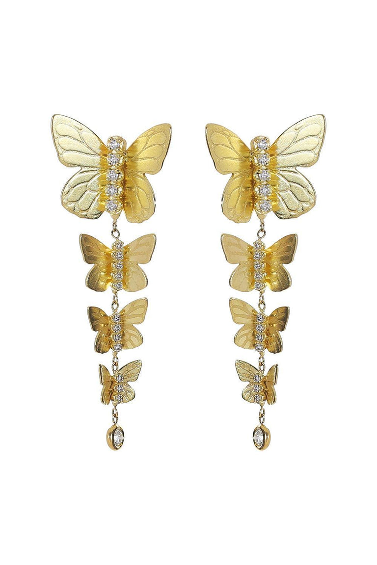 Diamond Four Cascading Butterfly Texture Earrings