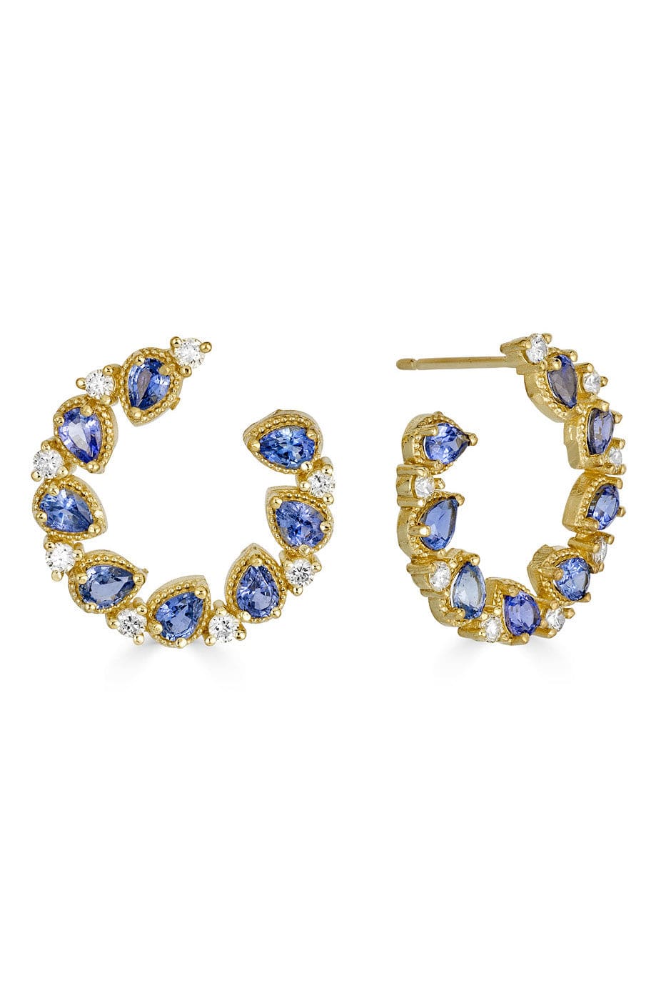 TANYA FARAH-Jasmine Bloom Ceylon Sapphire & Diamond Bypass Hoop Earrings-YELLOW GOLD