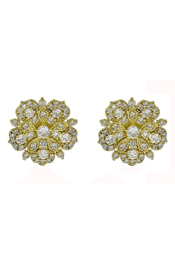 TANYA FARAH-Jasmine Bloom Diamond Flower Stud Earrings-YELLOW GOLD