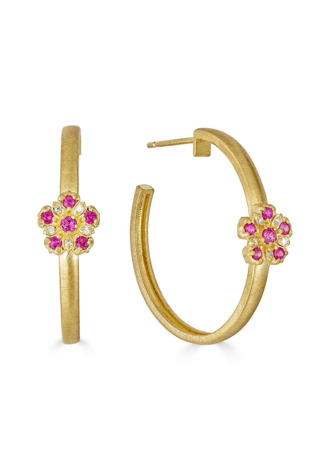 TANYA FARAH-Jasmine Bloom Pink Sapphire Hoop Earrings-YELLOW GOLD