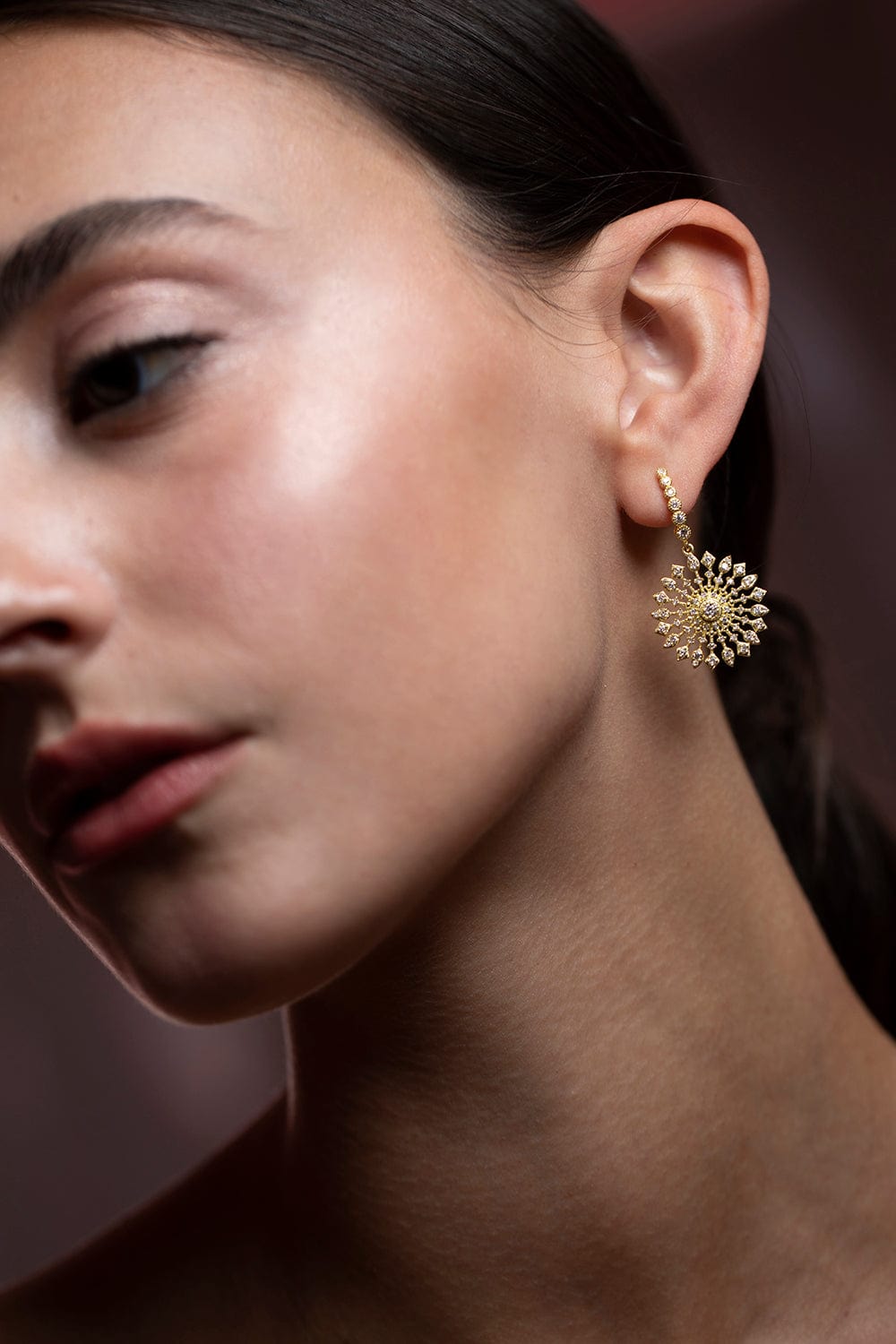 TANYA FARAH-Lattice Celestial Diamond Earrings-YELLOW GOLD