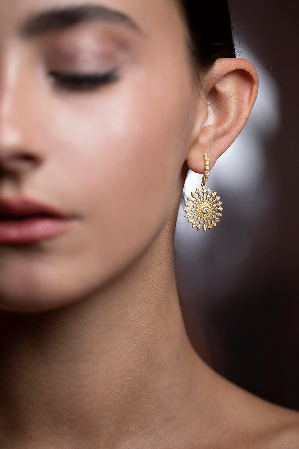 TANYA FARAH-Lattice Celestial Diamond Earrings-YELLOW GOLD