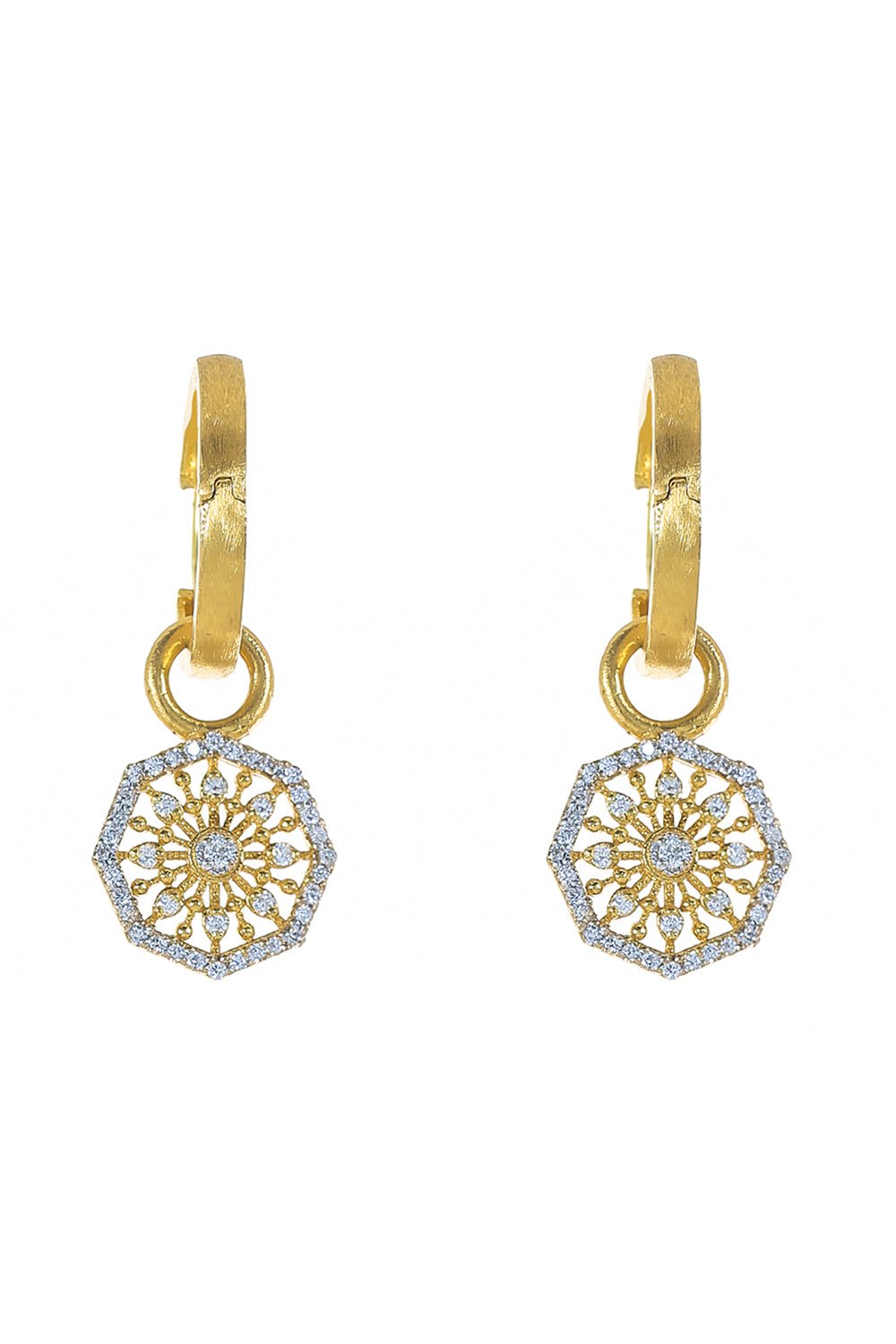 TANYA FARAH-Modern Etruscan Diamond Medallion Earrings-YELLOW GOLD