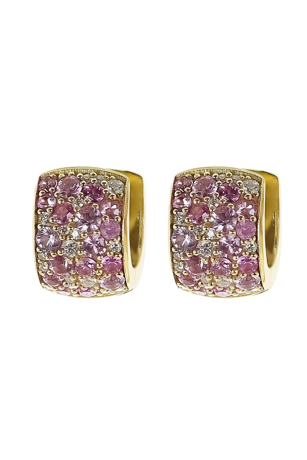 Modern Etruscan Pink Sapphire Huggie Earrings-YELLOW GOLD-JEWELRYFINE JEWELEARRING-TANYA FARAH