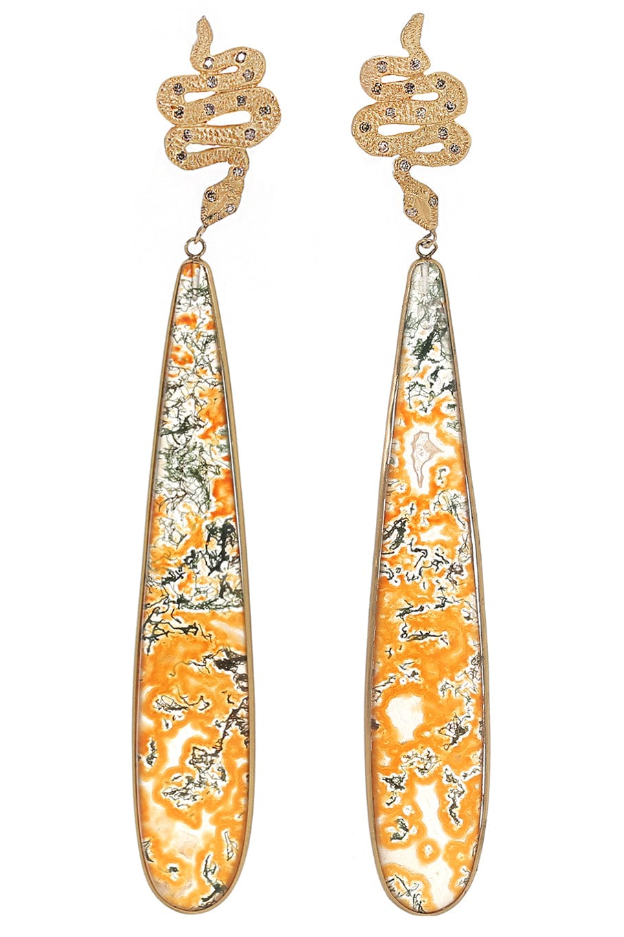 TANYA FARAH-Orange Agate Snake Teardrop Earrings-YELLOW GOLD