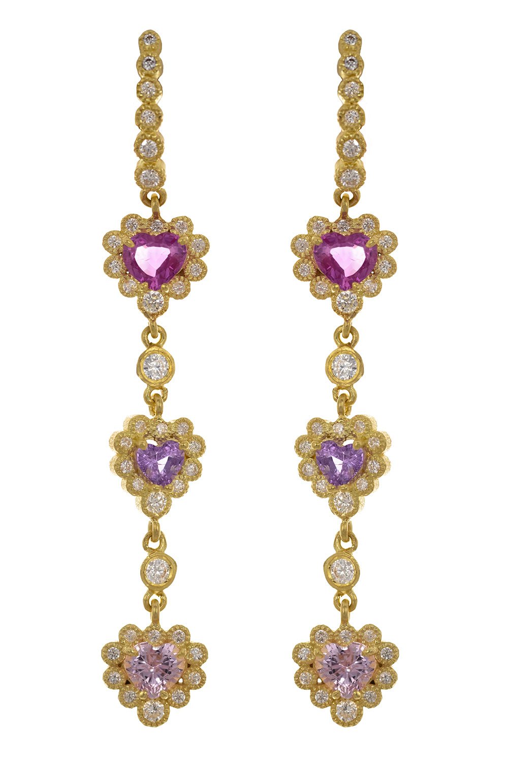 TANYA FARAH-Pink Heart Earrings-YELLOW GOLD