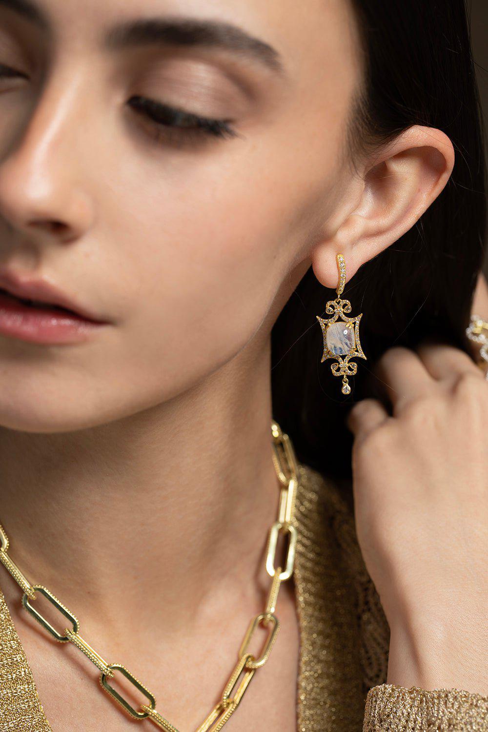 TANYA FARAH-Royal Scroll Earrings-YELLOW GOLD