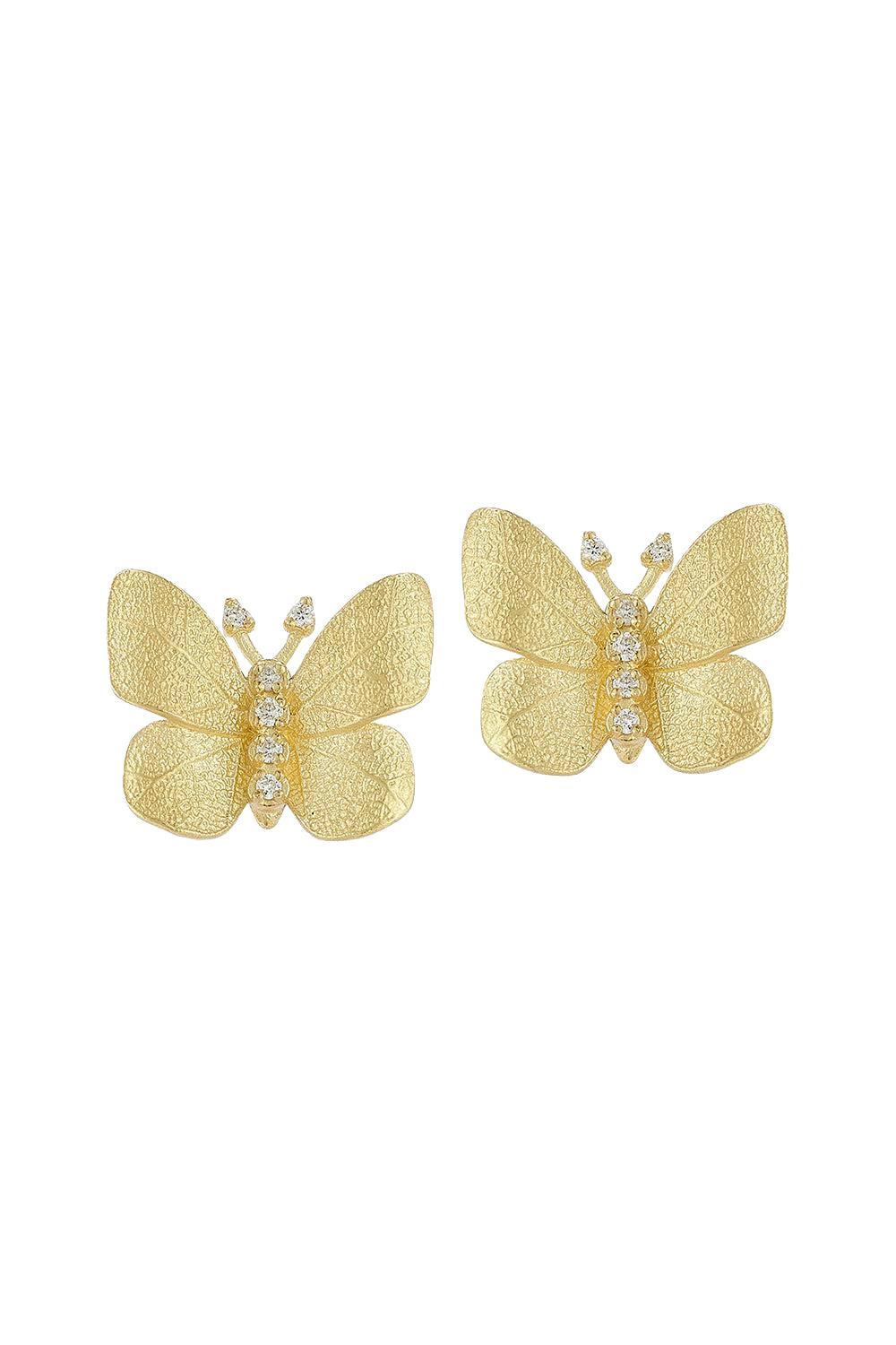 Small Diamond Butterfly Stud Earrings-YELLOW GOLD-JEWELRYFINE JEWELEARRING-TANYA FARAH