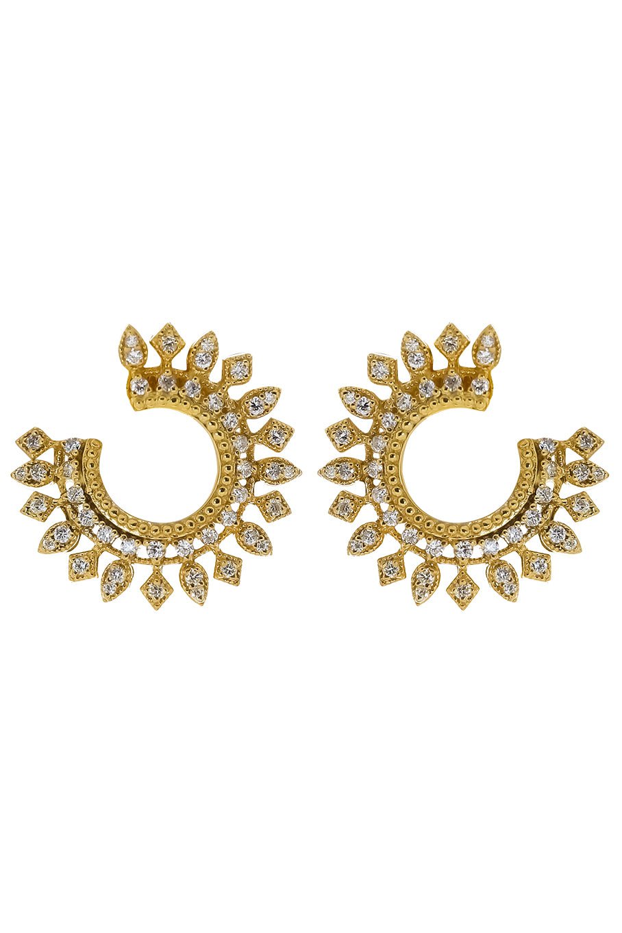 TANYA FARAH-Sunburst Diamond Small Bypass Hoop Earrings-YELLOW GOLD