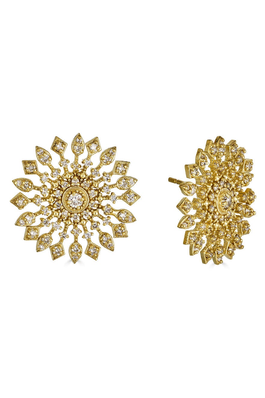 TANYA FARAH-Sunburst Diamond Stud Earrings-YELLOW GOLD