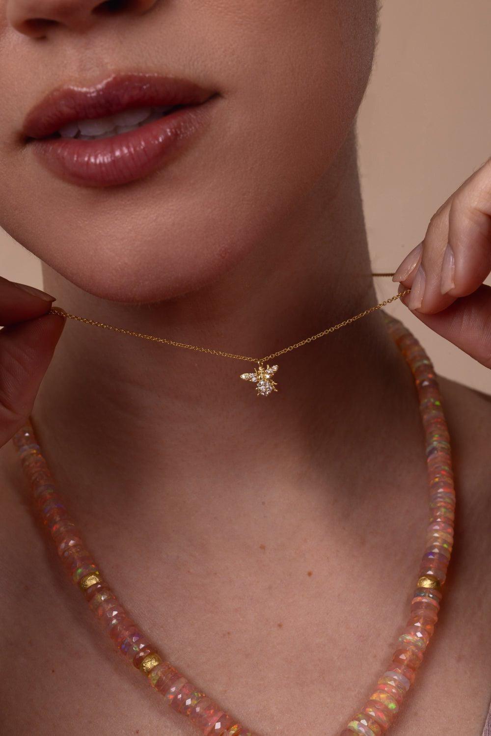 TANYA FARAH-Tree of Life Diamond Bee Necklace-YELLOW GOLD