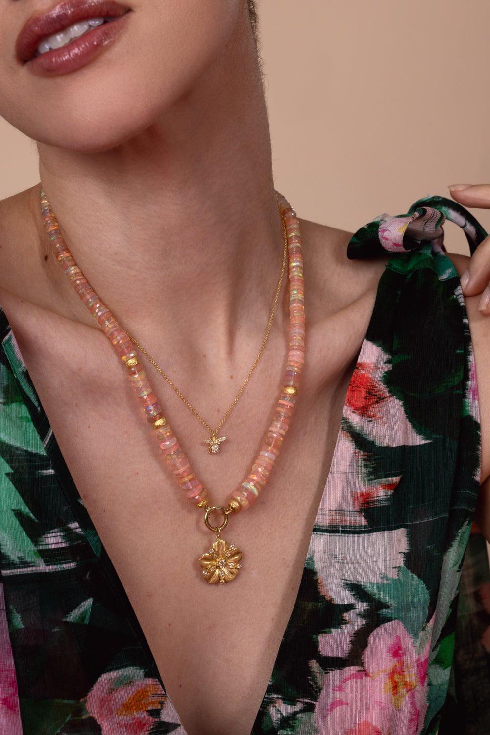 TANYA FARAH-Tree of Life Diamond Bee Necklace-YELLOW GOLD