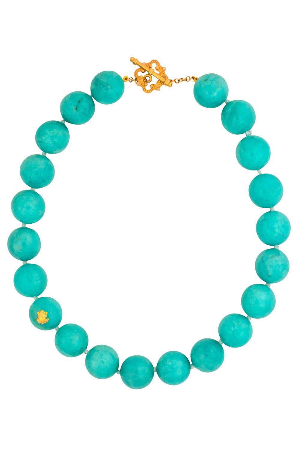 TANYA FARAH-Modern Etruscan Amazonite Beaded Necklace-YELLOW GOLD