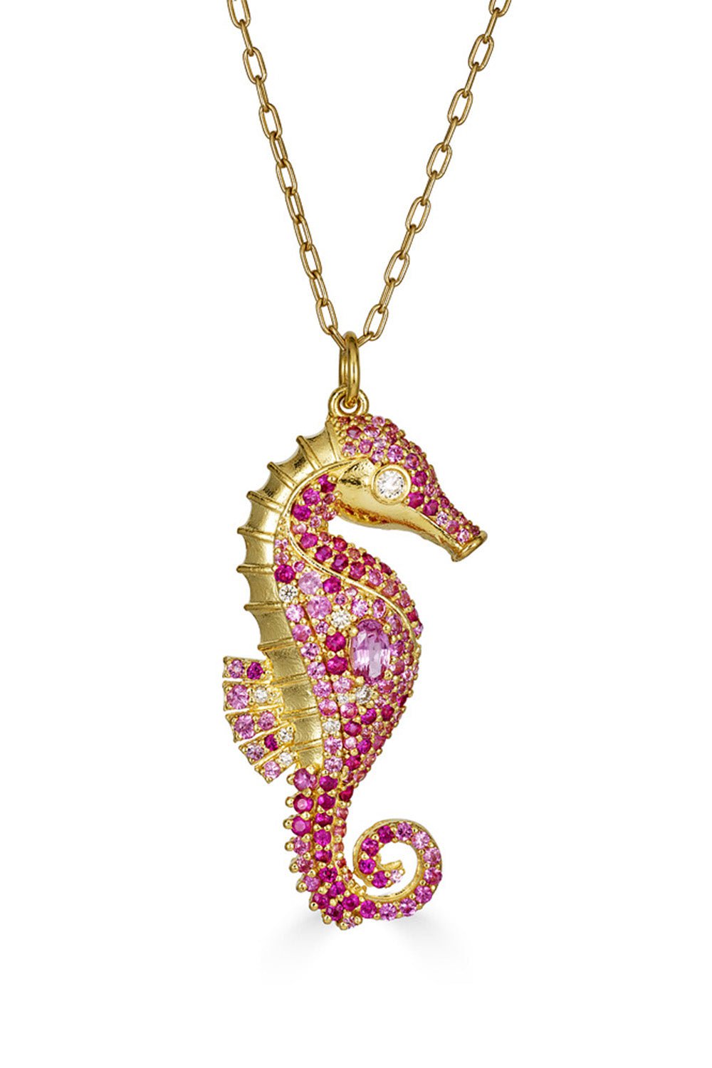 Pink Sapphire Seahorse Pendant Necklace-YELLOW GOLD-18-JEWELRYFINE JEWELNECKLACE O-TANYA FARAH