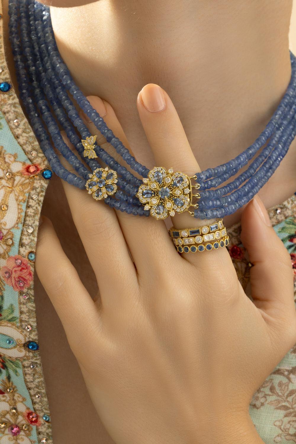 Ceylon Sapphire Jasmine Bloom Beaded Necklace-YELLOW GOLD-JEWELRYFINE JEWELNECKLACE O-TANYA FARAH