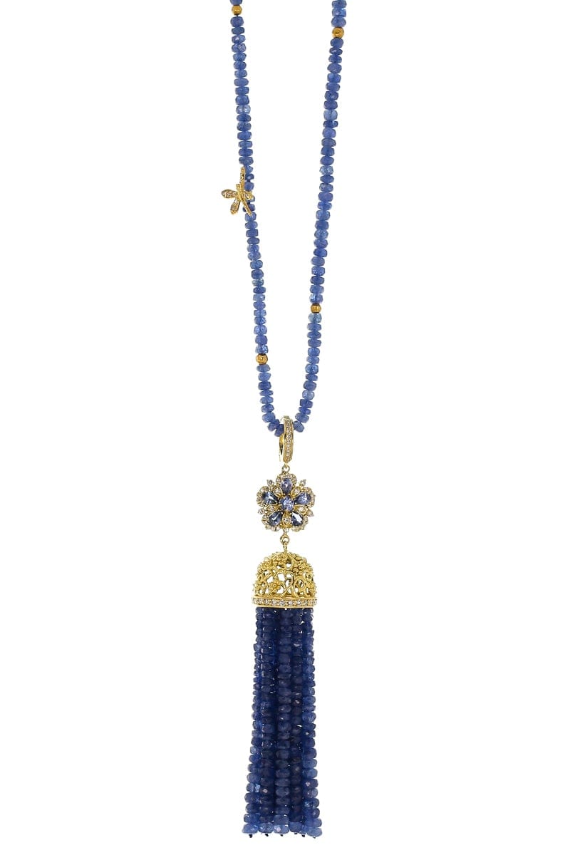 TANYA FARAH-Ceylon Sapphire Tassel Necklace-YELLOW GOLD