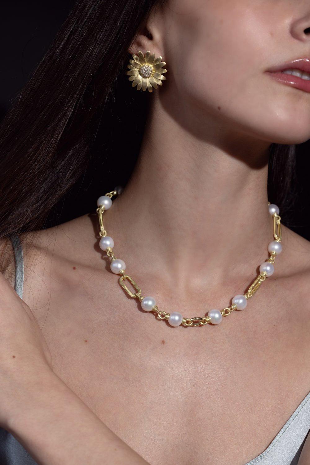 TANYA FARAH-Charm Catcher Pearl Necklace-YELLOW GOLD