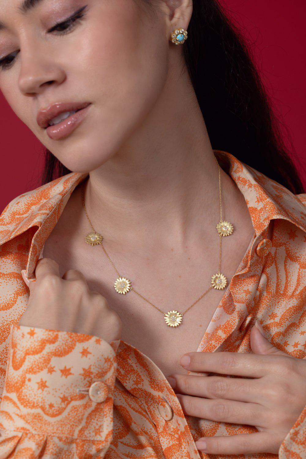 TANYA FARAH-Daisy 5 Station Diamond Necklace-YELLOW GOLD