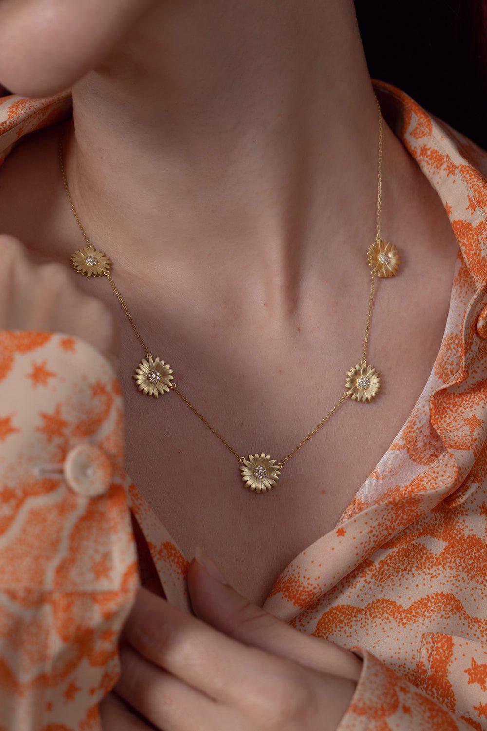 TANYA FARAH-Daisy 5 Station Diamond Necklace-YELLOW GOLD