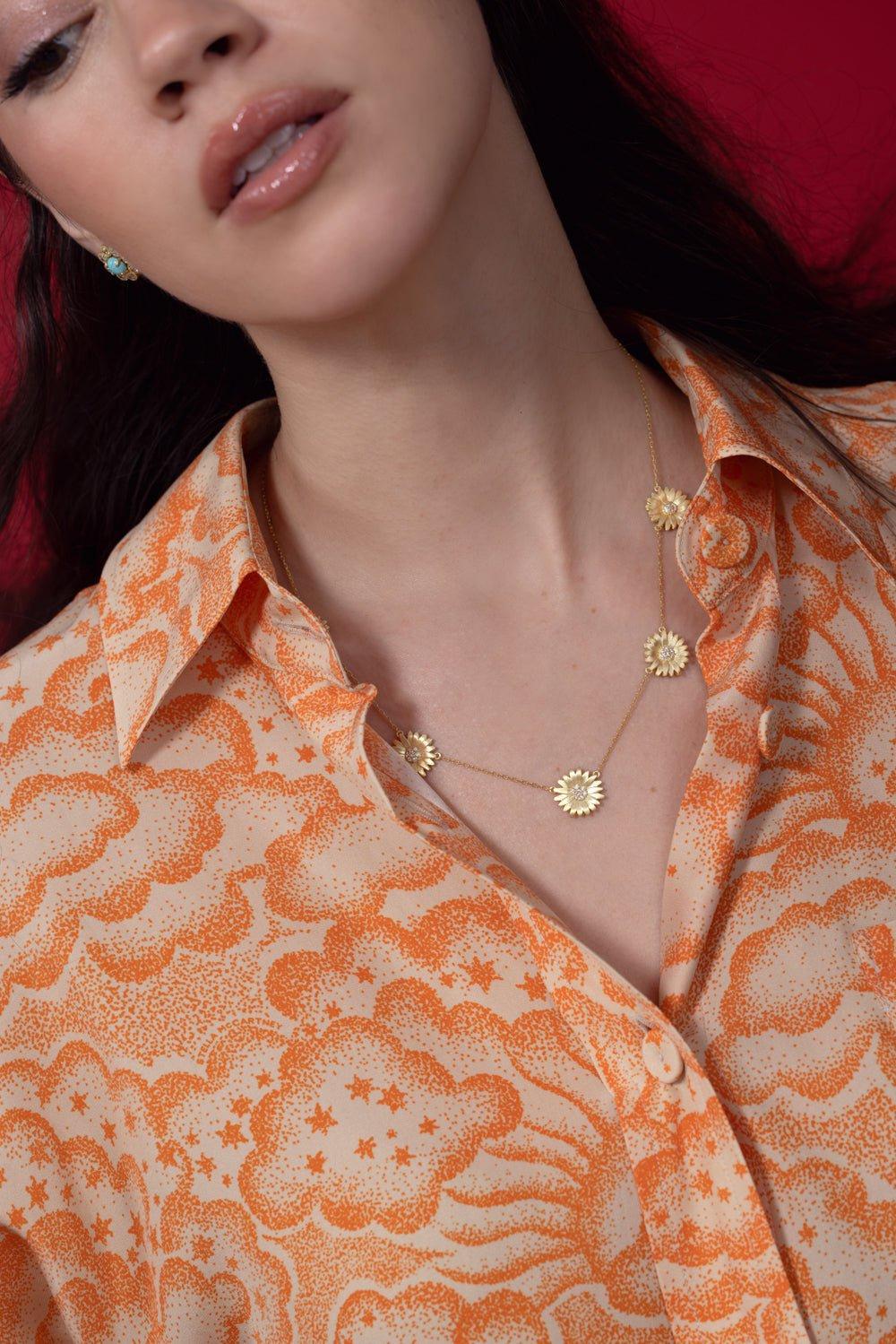 TANYA FARAH-Daisy 5 Station Diamond Necklace-YELLOW GOLD