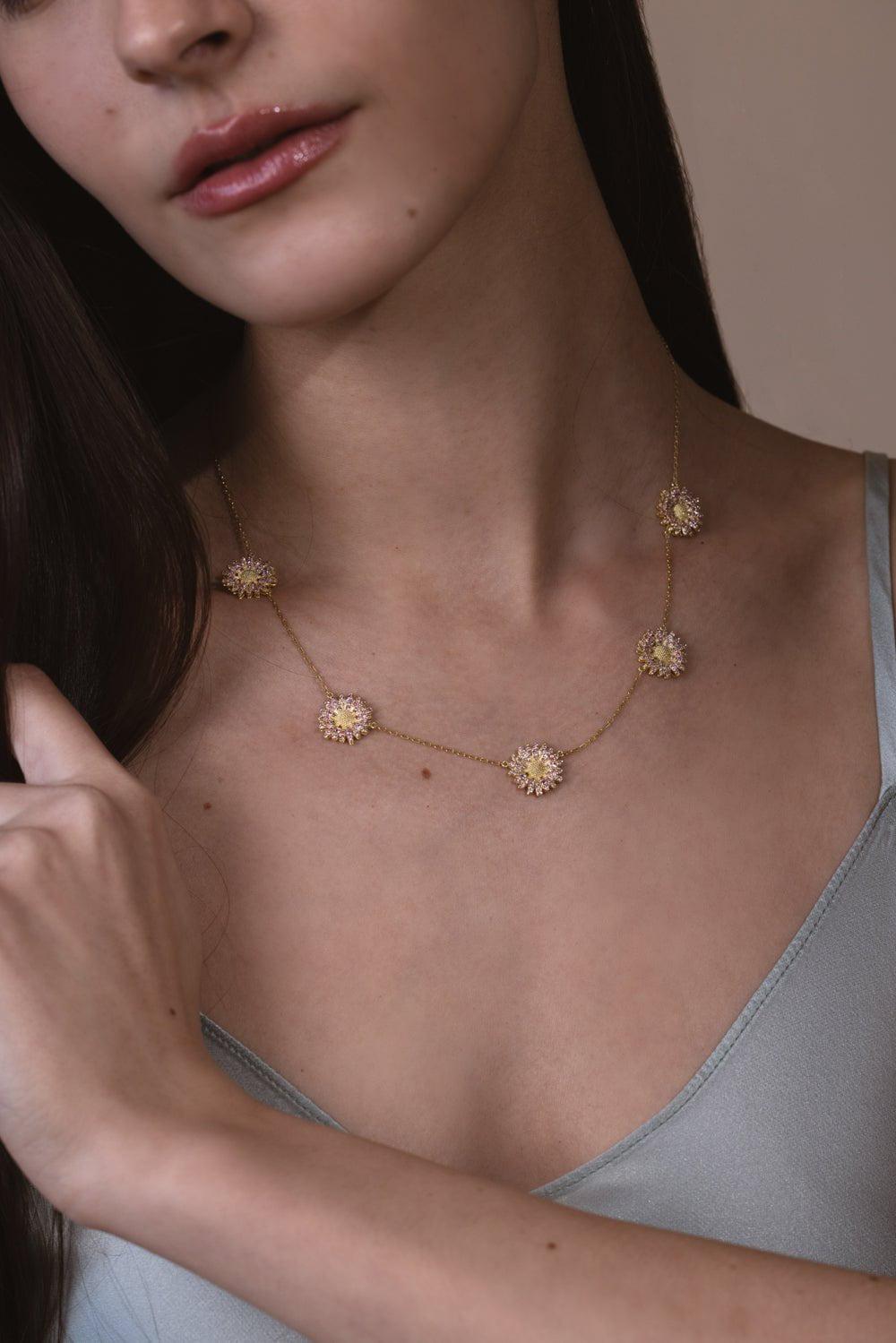 TANYA FARAH-Five Diamond Daisy Necklace-YELLOW GOLD