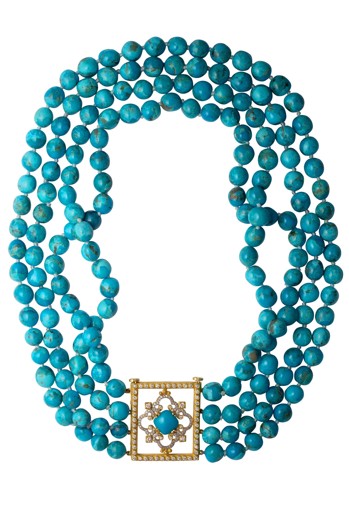 TANYA FARAH-Imperial Square Turquoise Beaded Necklace-YELLOW GOLD