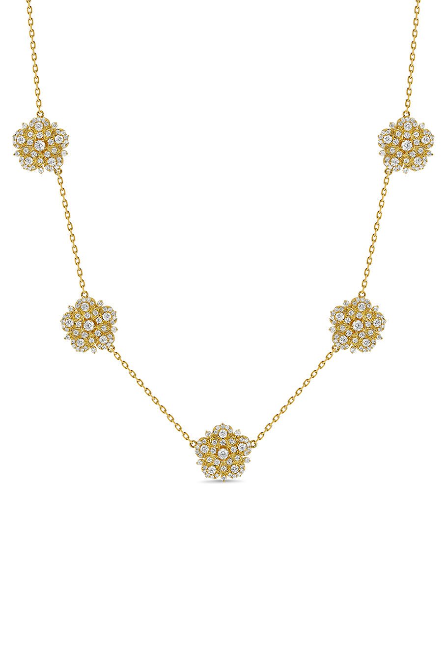 TANYA FARAH-Jasmine Bloom Diamond 5 Station Flower Necklace-YELLOW GOLD