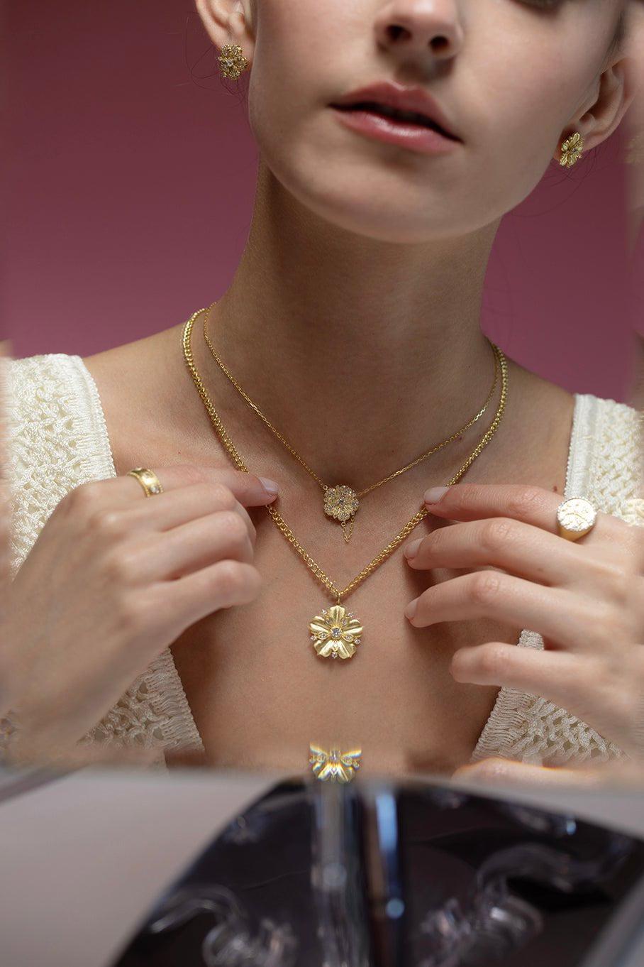 TANYA FARAH-Jasmine Bloom Tala Diamond Flower Necklace-YELLOW GOLD