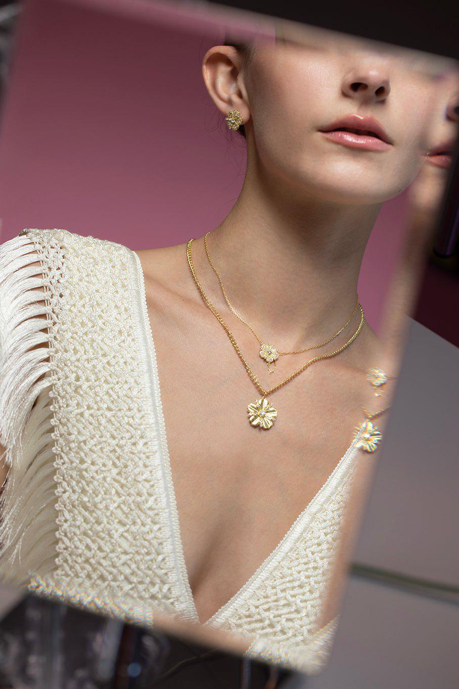 TANYA FARAH-Jasmine Bloom Tala Diamond Flower Necklace-YELLOW GOLD