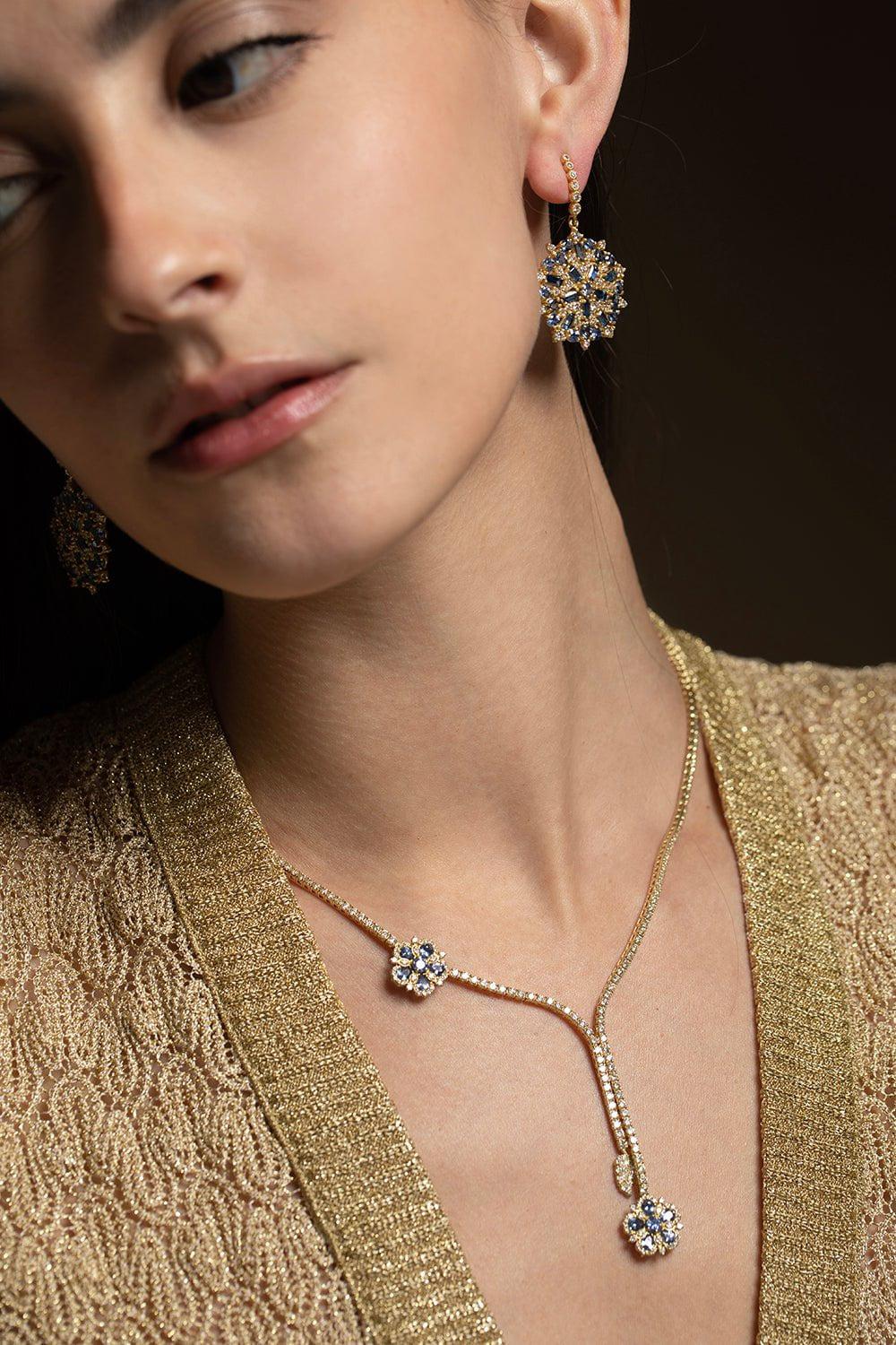TANYA FARAH-Jasmine Bloom Tennis Necklace-YELLOW GOLD