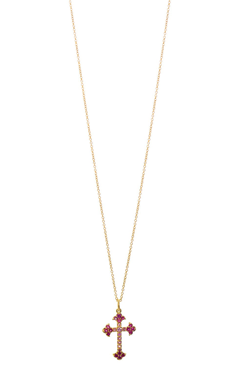 TANYA FARAH-Modern Etruscan Cross Necklace-YELLOW GOLD