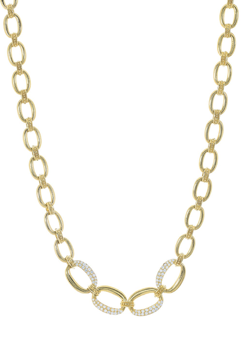 TANYA FARAH-Modern Etruscan Diamond Oval Link Necklace-YELLOW GOLD