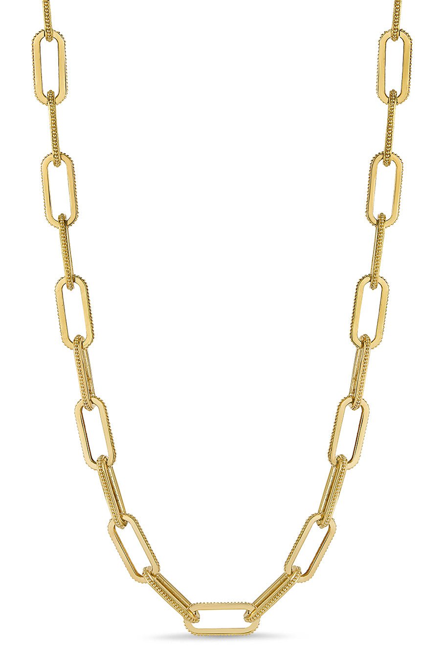 TANYA FARAH-Modern Etruscan Large Rectangular Link Necklace-YELLOW GOLD