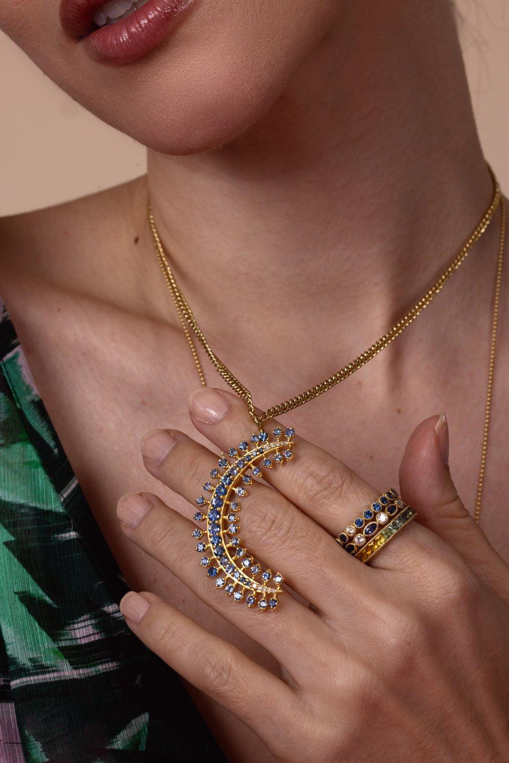 TANYA FARAH-Moonburst Blue Sapphire Necklace-YELLOW GOLD