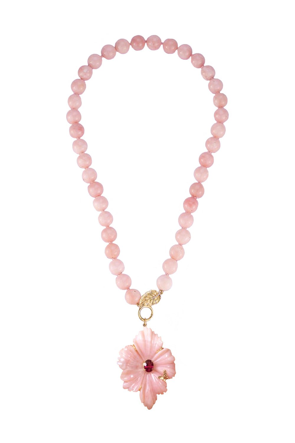 TANYA FARAH-Opal Beaded Flower Pendant Necklace-YELLOW GOLD
