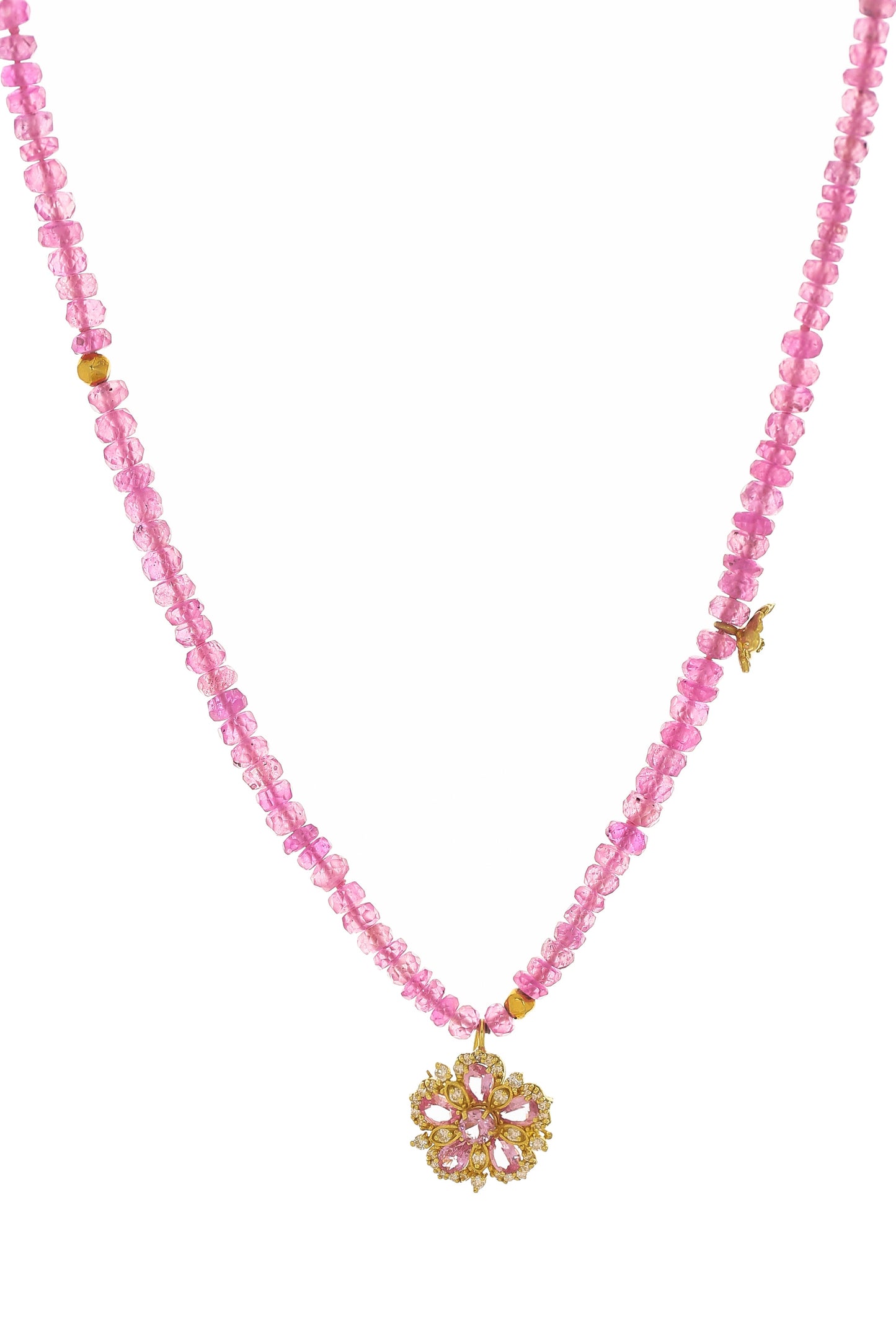 TANYA FARAH-Pink Sapphire Beaded Necklace-YELLOW GOLD