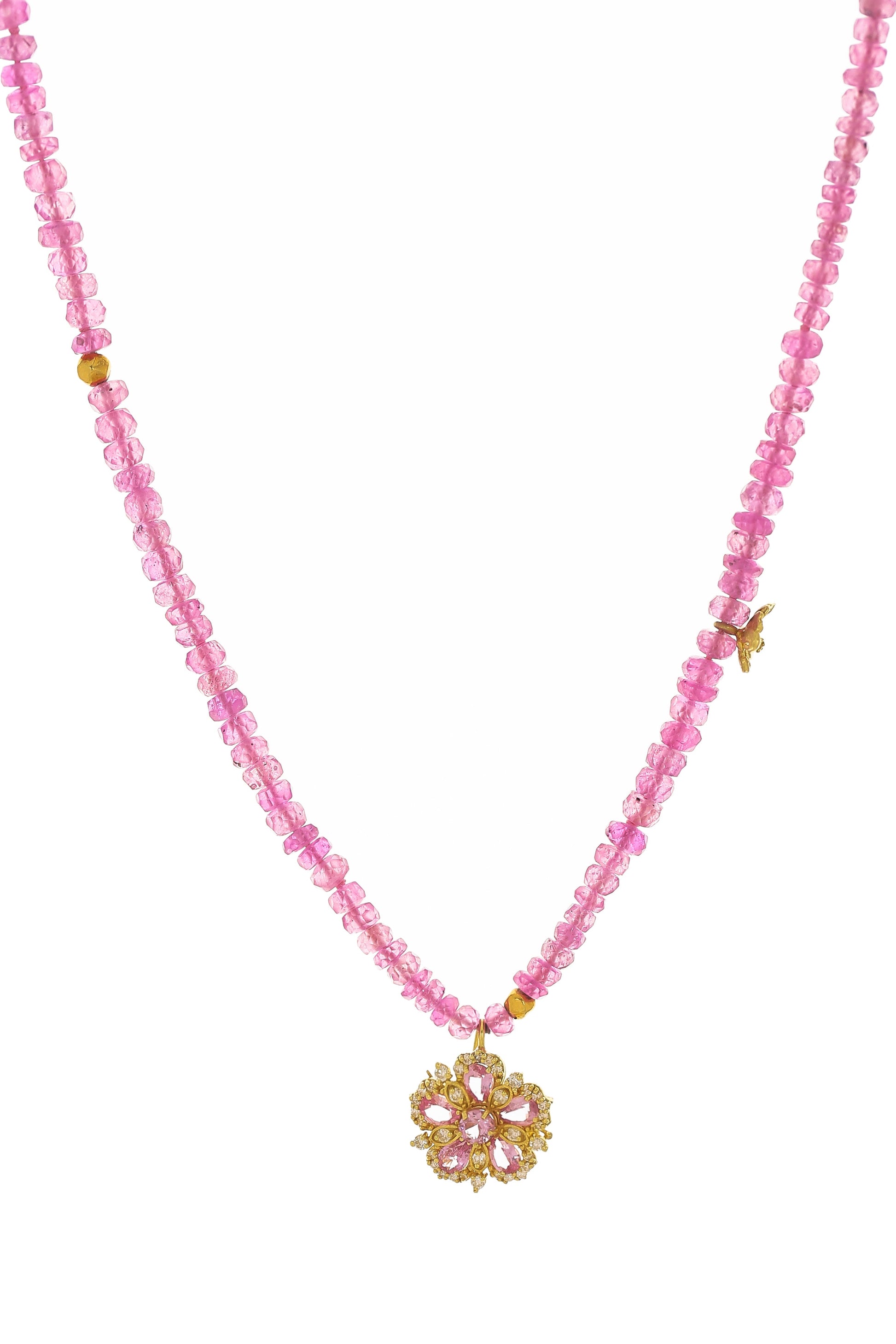 TANYA FARAH-Pink Sapphire Beaded Necklace-YELLOW GOLD