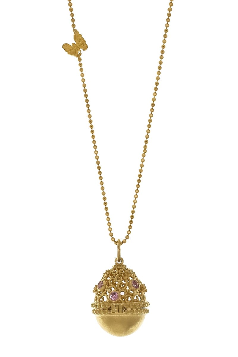 TANYA FARAH-Pink Sapphire Egg Pendant Necklace-YELLOW GOLD