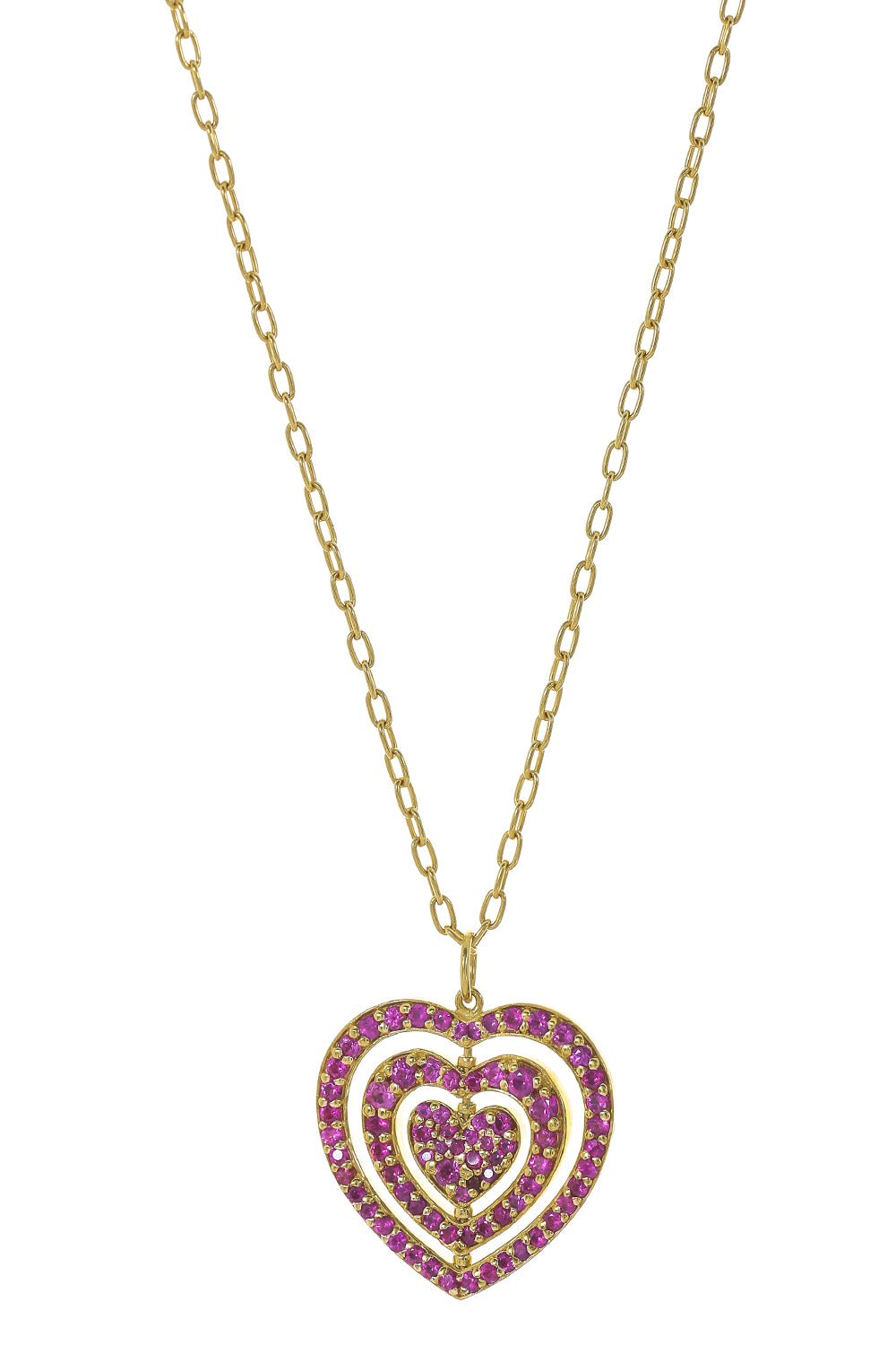 TANYA FARAH-Pink Sapphire Triple Moveable Heart Necklace-YELLOW GOLD