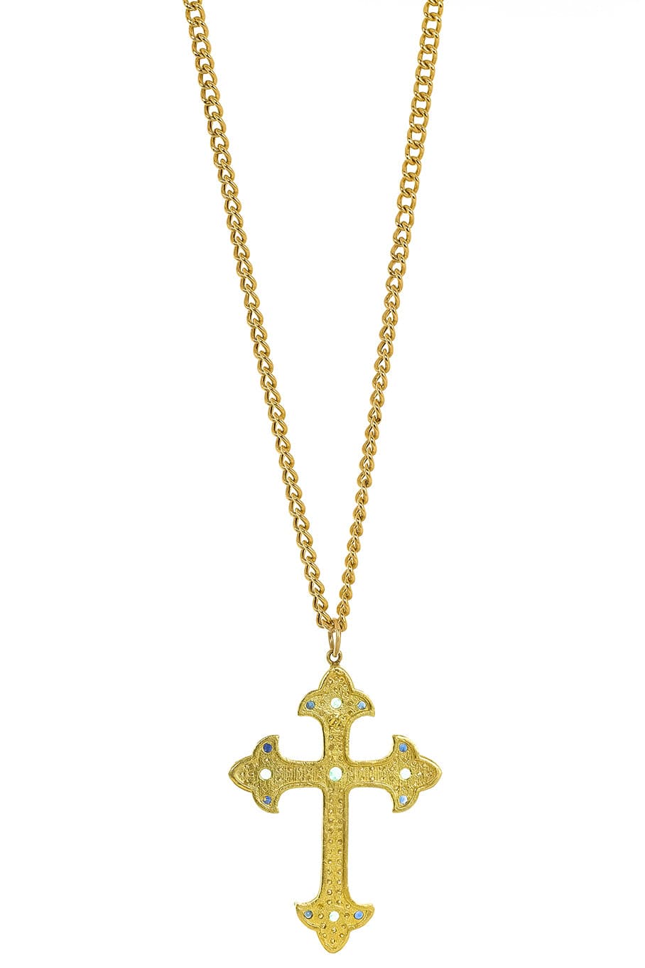 TANYA FARAH-Scroll Cross Pendant Necklace-YELLOW GOLD