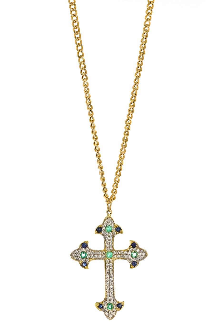 TANYA FARAH-Scroll Cross Pendant Necklace-YELLOW GOLD