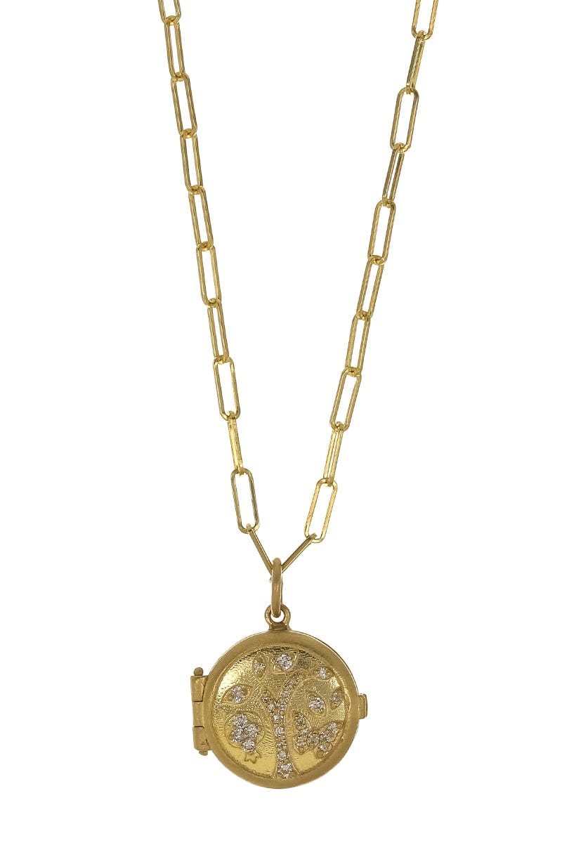 TANYA FARAH-Small Tree of Life Locket Necklace-YELLOW GOLD