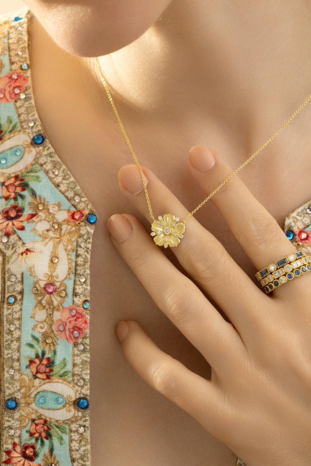 Tala Diamond Jasmine Bloom Pendant-YELLOW GOLD-JEWELRYFINE JEWELNECKLACE O-TANYA FARAH