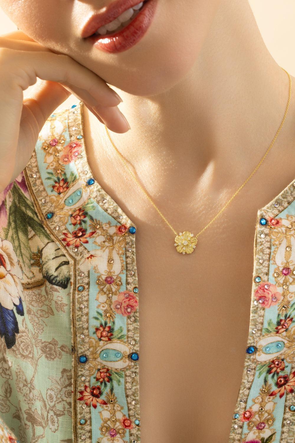 Tala Diamond Jasmine Bloom Pendant-YELLOW GOLD-JEWELRYFINE JEWELNECKLACE O-TANYA FARAH
