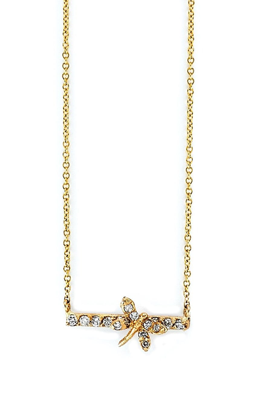 TANYA FARAH-Tree of Life Diamond Bar with Dragonfly Necklace-YELLOW GOLD